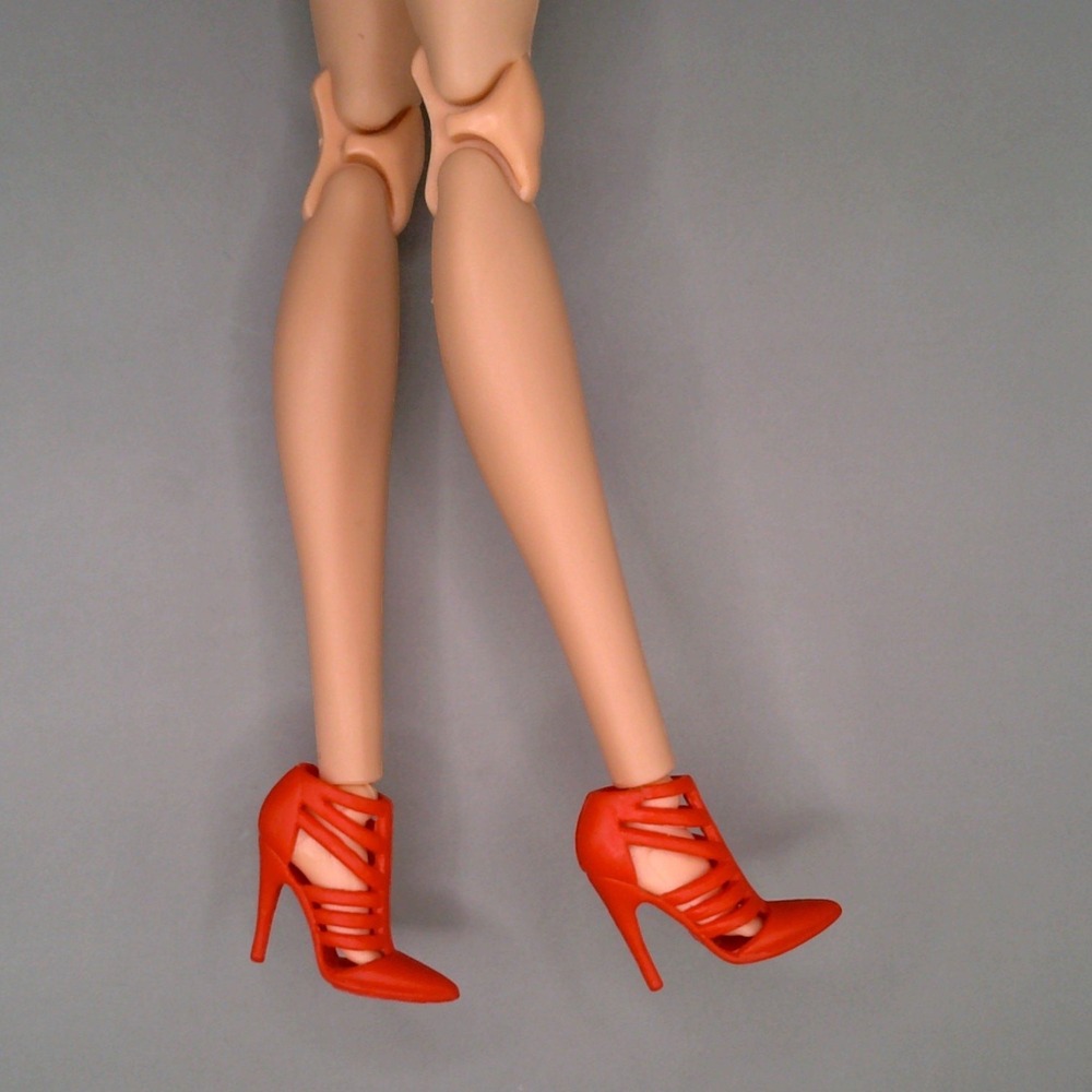 Barbie Red Strappy Ankle Boot Heels MTM Arched Feet Mattel Authentic